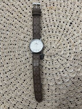 Coach Brown Signature Leather Strap Watch with Silver Dial
